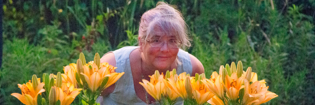 Aileen Fitzke in her flower garden